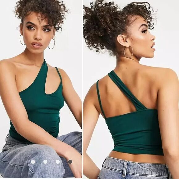Trendyol Emerald Green One Shoulder Satin Tank Top Medium NWT - Picture 1 of 14